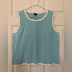 Talbots Aqua Sweater Tank with Cream Trim